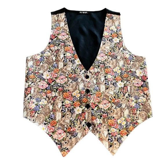 Vintage Cotton Rabbit Novelty Print Easter Spring Vest S/M - Picture 5 of 5